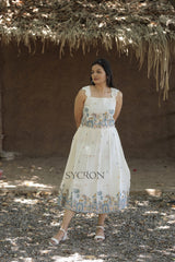 Byzantine  Pure Embroidery Work On Khadi Cotton Fabric maxi Frock