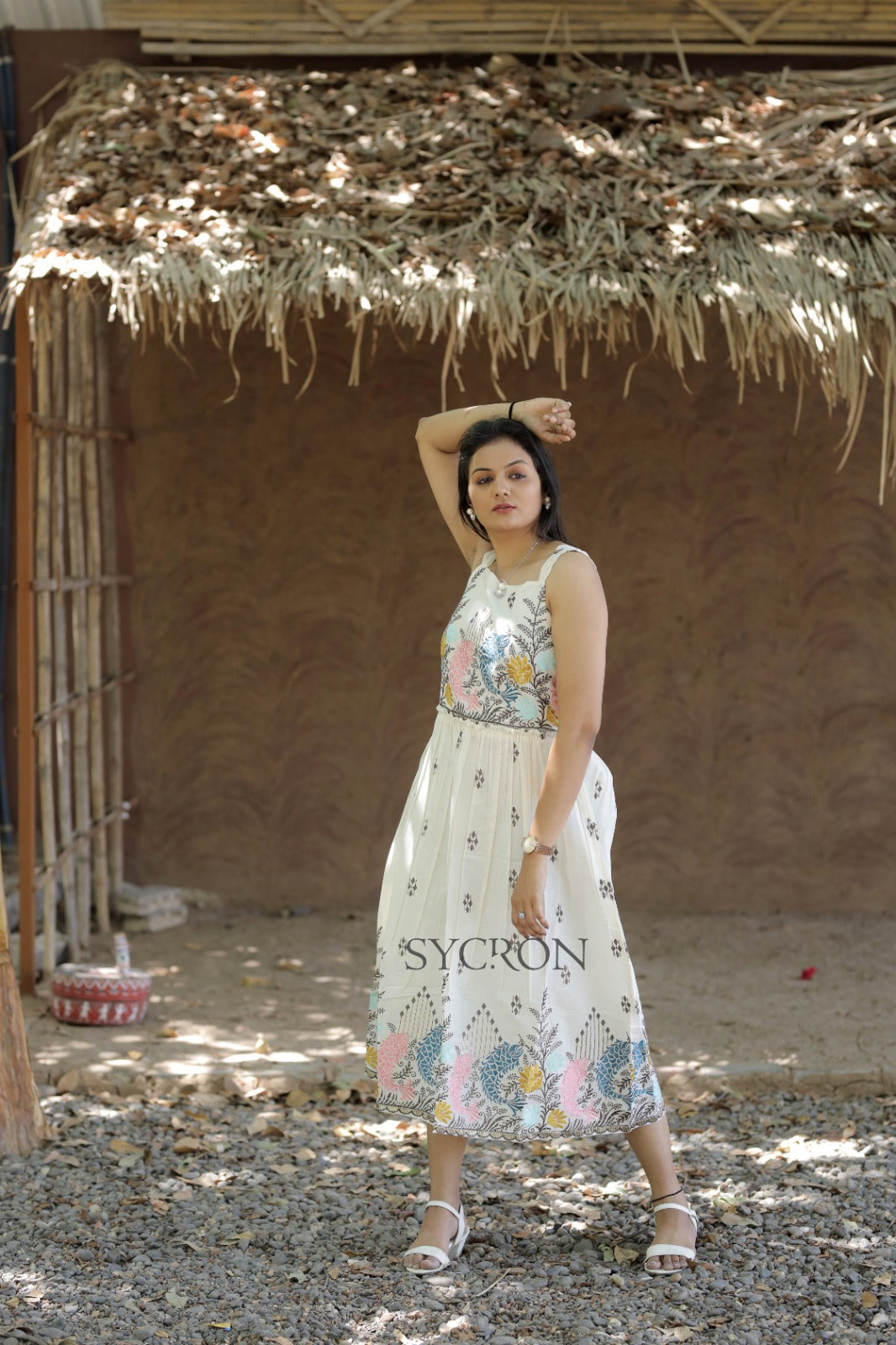 Venetian Pure Embroidery Work On Khadi Cotton Fabric maxi Frock