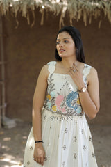 Venetian Pure Embroidery Work On Khadi Cotton Fabric maxi Frock