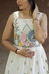 Venetian Pure Embroidery Work On Khadi Cotton Fabric maxi Frock