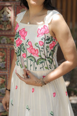 Innovative Pure Embroidery Work On Khadi Cotton Fabric maxi Frock