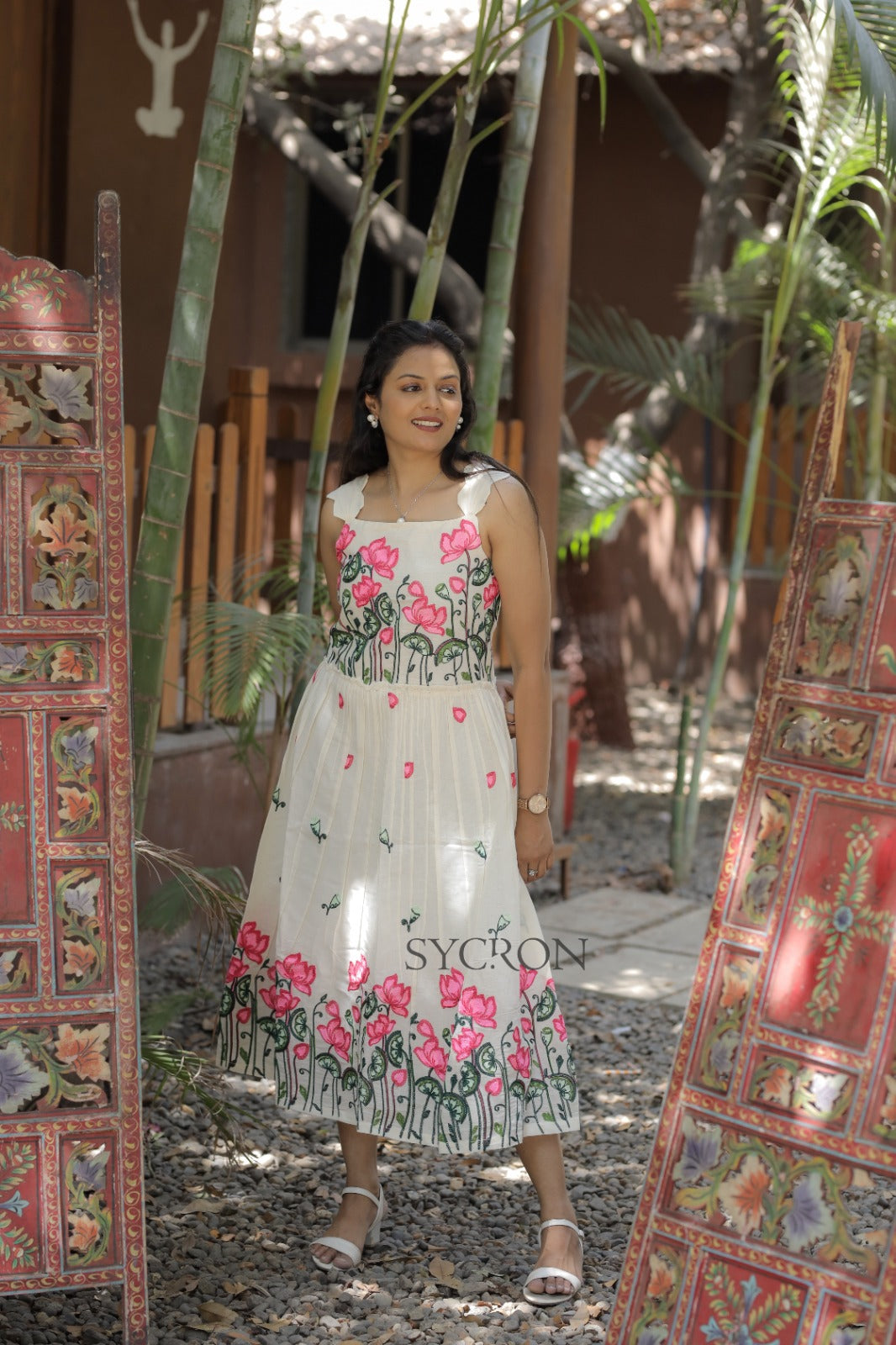 Innovative Pure Embroidery Work On Khadi Cotton Fabric maxi Frock