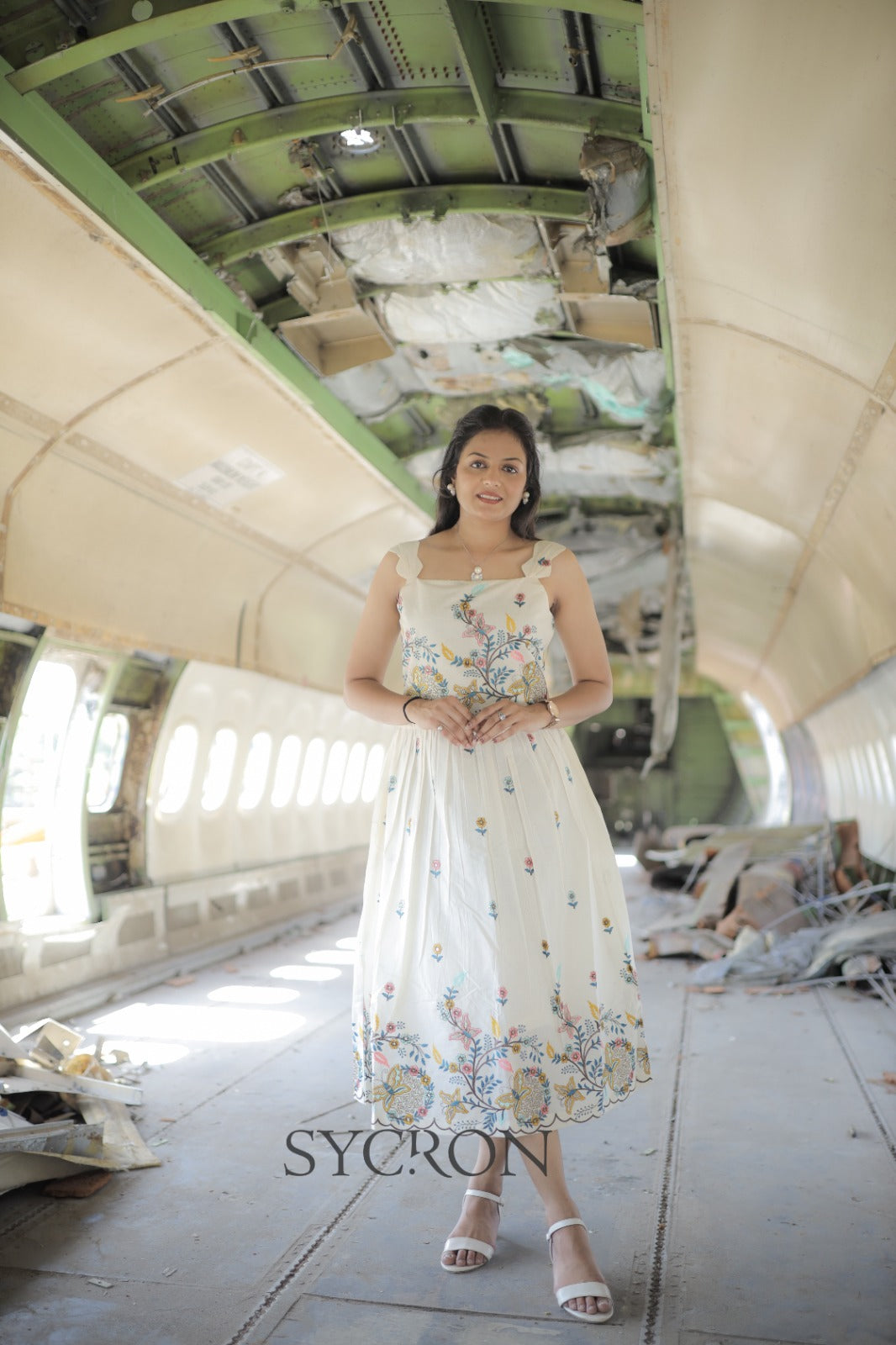 Abalone Pure Embroidery Work On Khadi Cotton Fabric maxi Frock