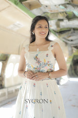 Abalone Pure Embroidery Work On Khadi Cotton Fabric maxi Frock