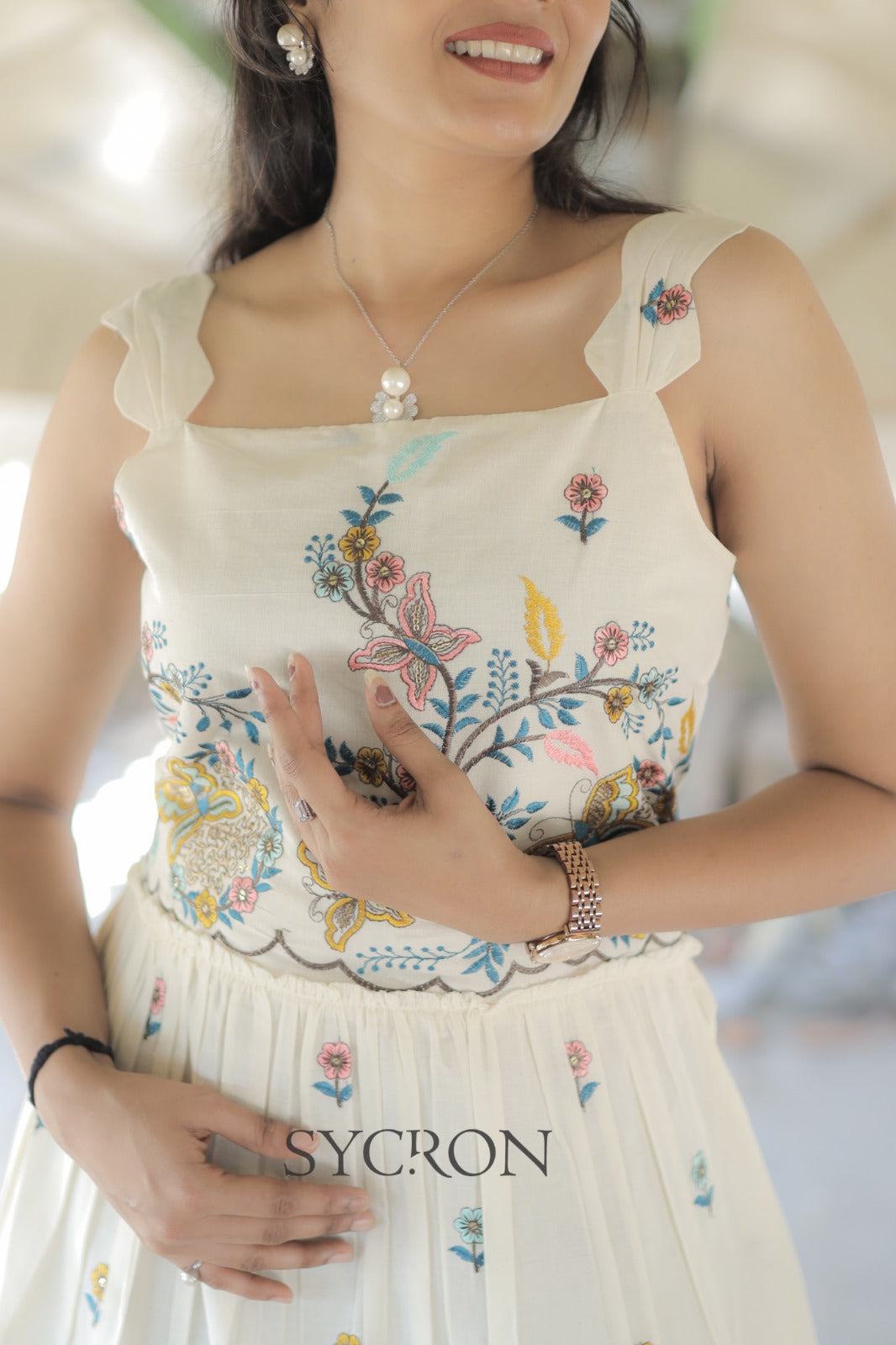Abalone Pure Embroidery Work On Khadi Cotton Fabric maxi Frock