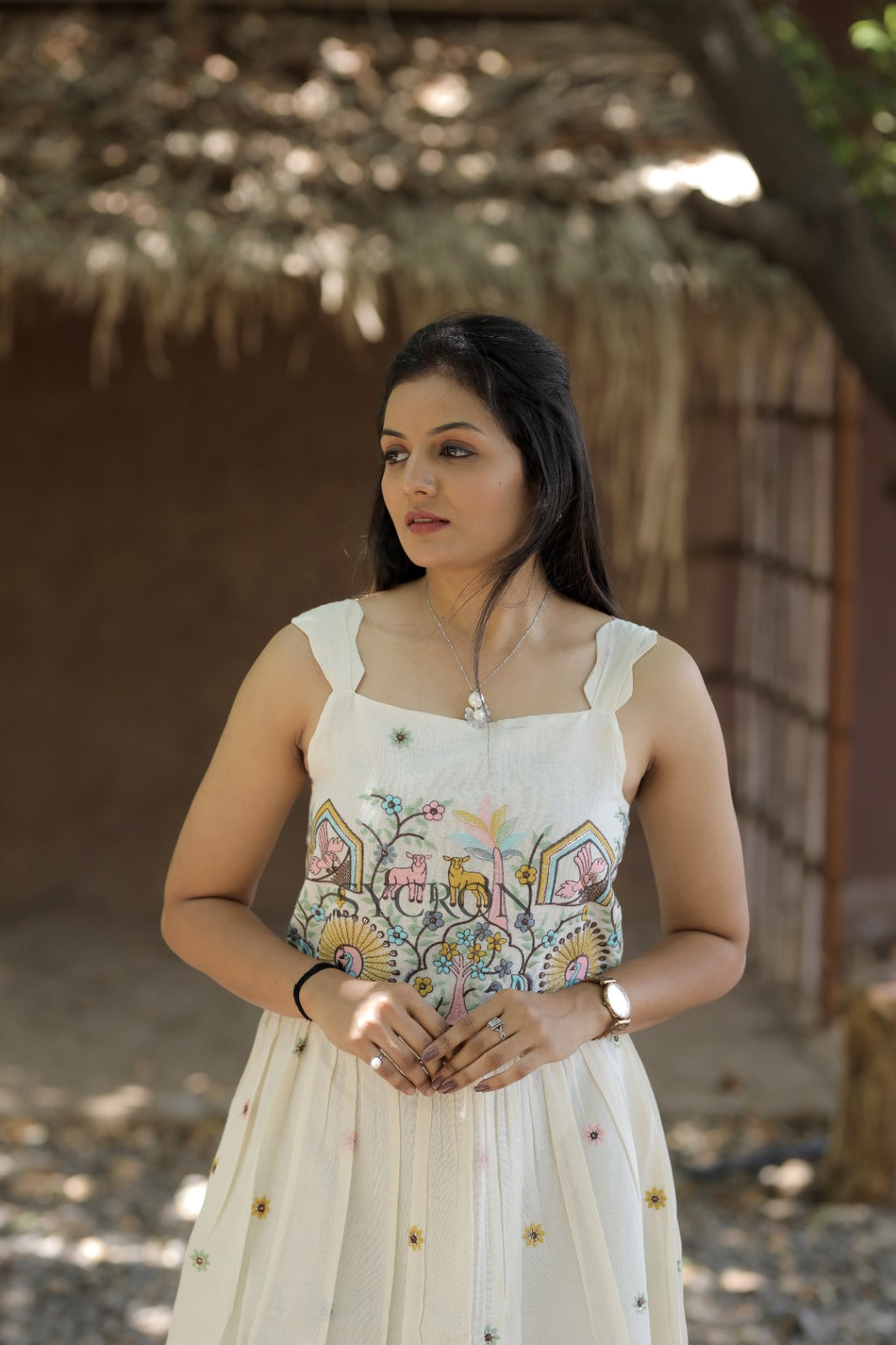 Vibrant Pure Embroidery Work On Khadi Cotton Fabric maxi Frock