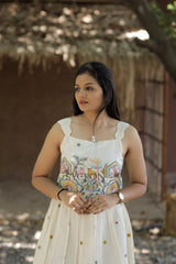 Vibrant Pure Embroidery Work On Khadi Cotton Fabric maxi Frock
