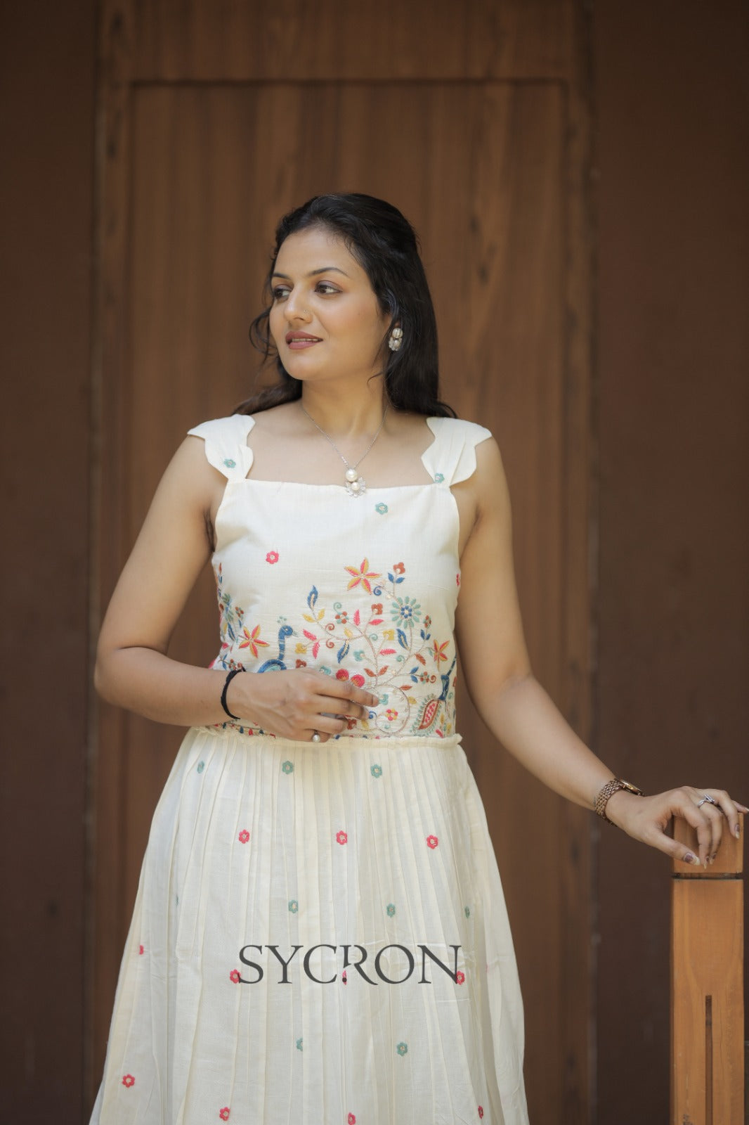 Venetian Embroidery Work On Pure Khadi Cotton Fabric maxi Frock