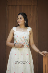 Venetian Embroidery Work On Pure Khadi Cotton Fabric maxi Frock