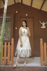 Flamingo Embroidery Work On Pure Khadi Cotton Fabric maxi Frock