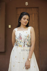Flamingo Embroidery Work On Pure Khadi Cotton Fabric maxi Frock