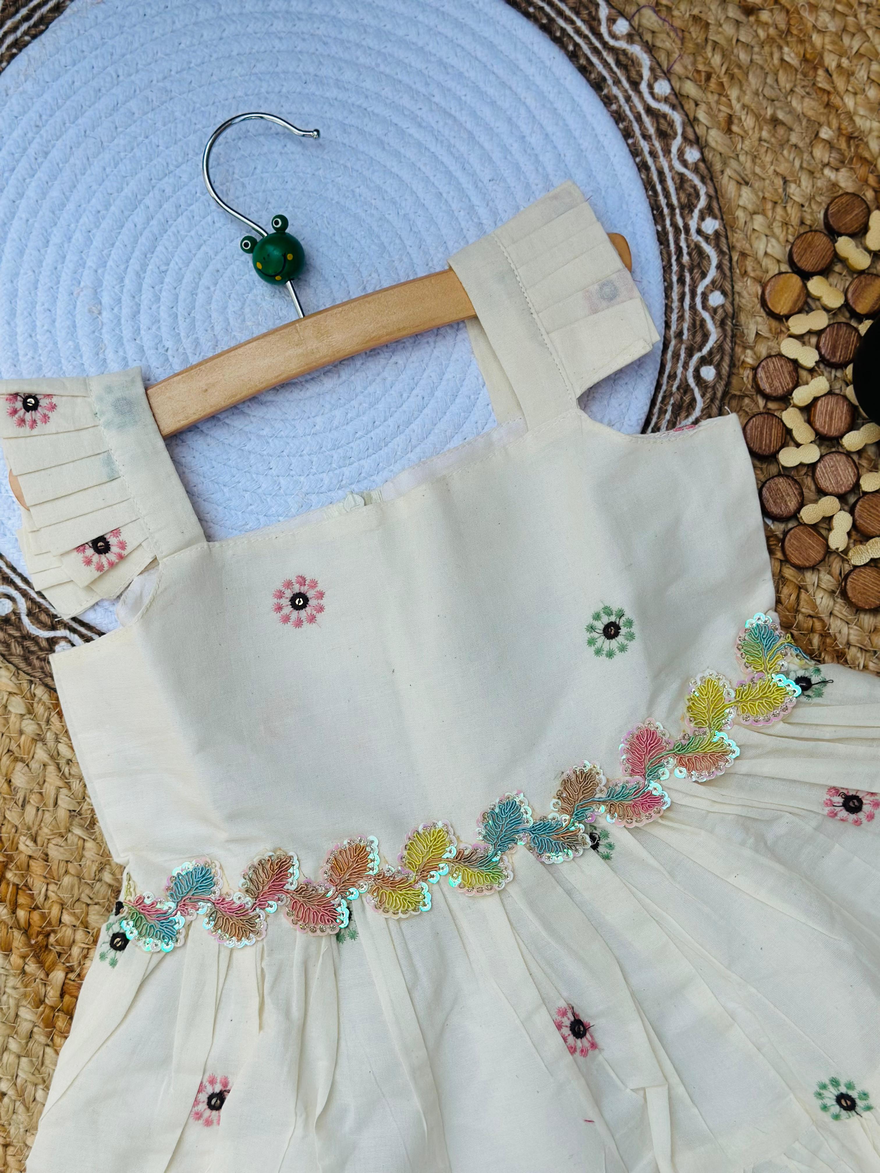 Glamorous Desirable Embroidery Work on Pure Khadi Cotton Fabric Kids Frock