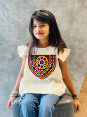 Navratri Special Ethinic Mirror Work Cotton Fabric Kids Top