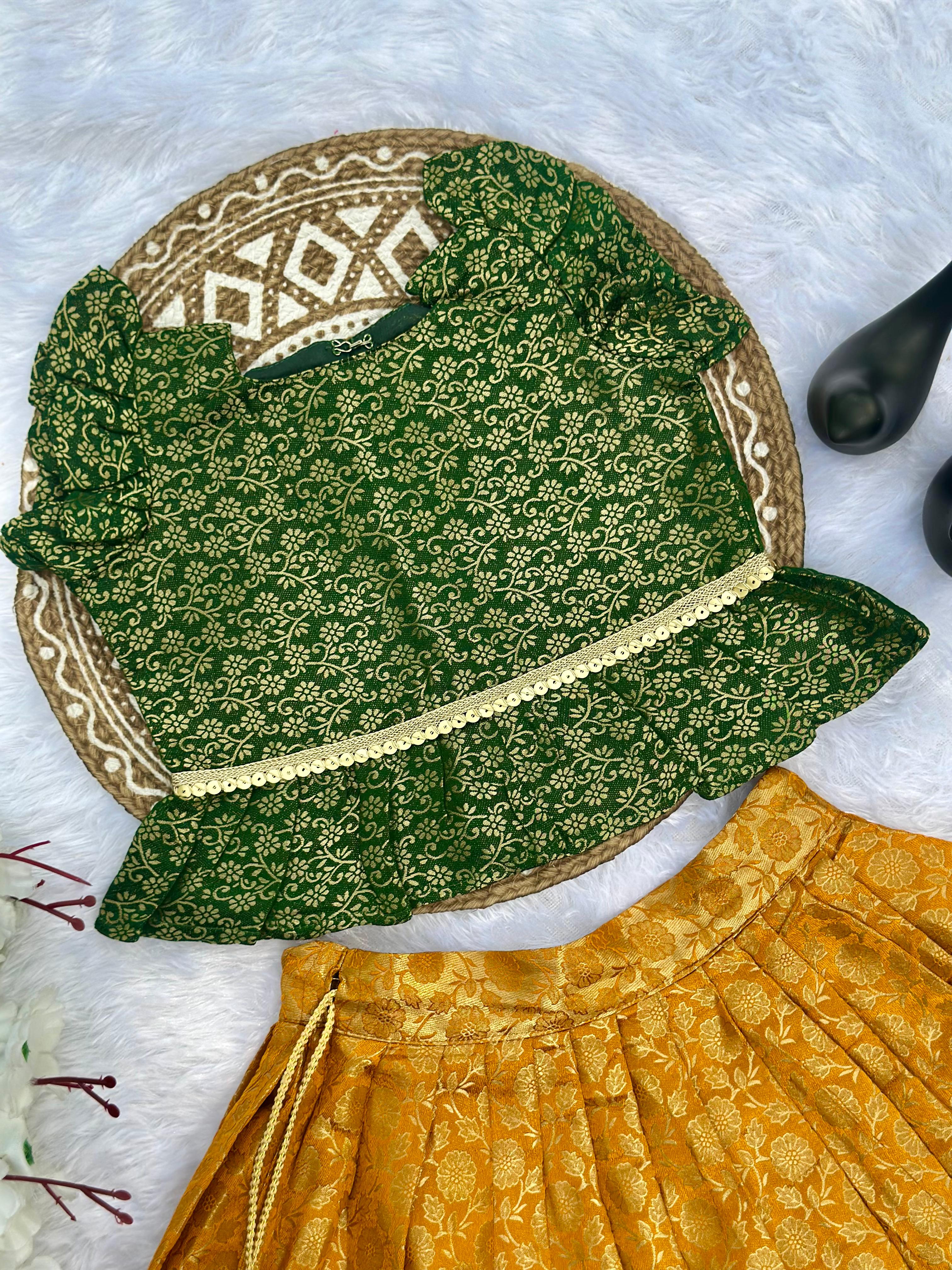Trending Premium Broacket Fabric Reverseable Kids Lahenga Choli
