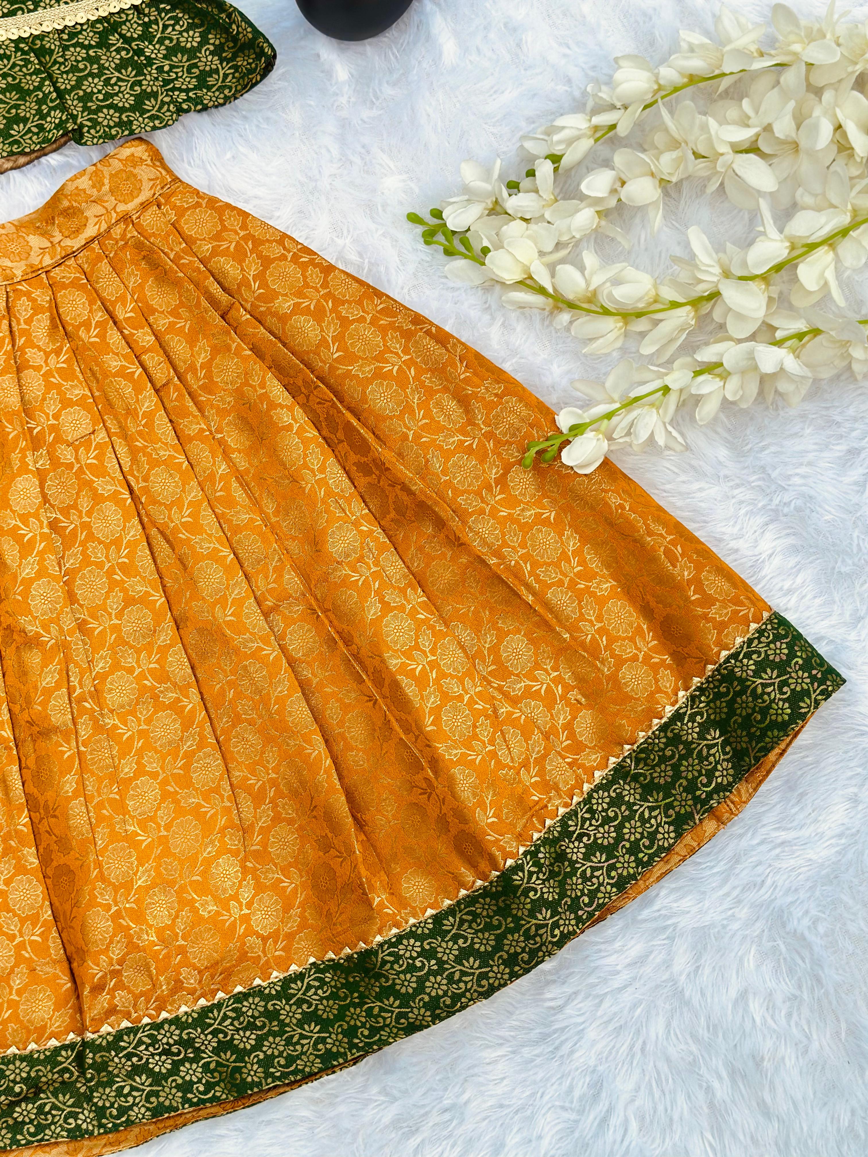 Trending Premium Broacket Fabric Reverseable Kids Lahenga Choli