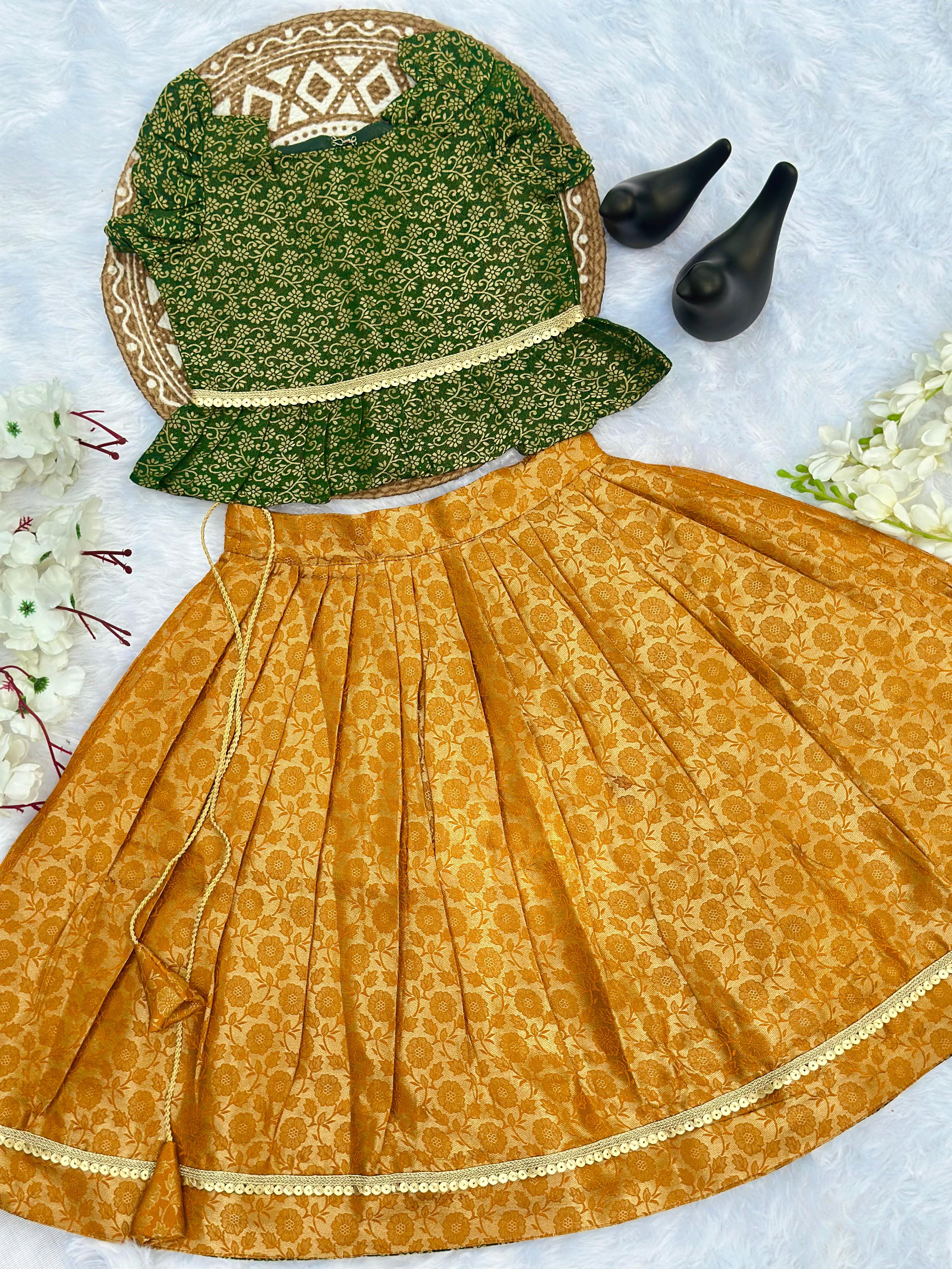 Trending Premium Broacket Fabric Reverseable Kids Lahenga Choli