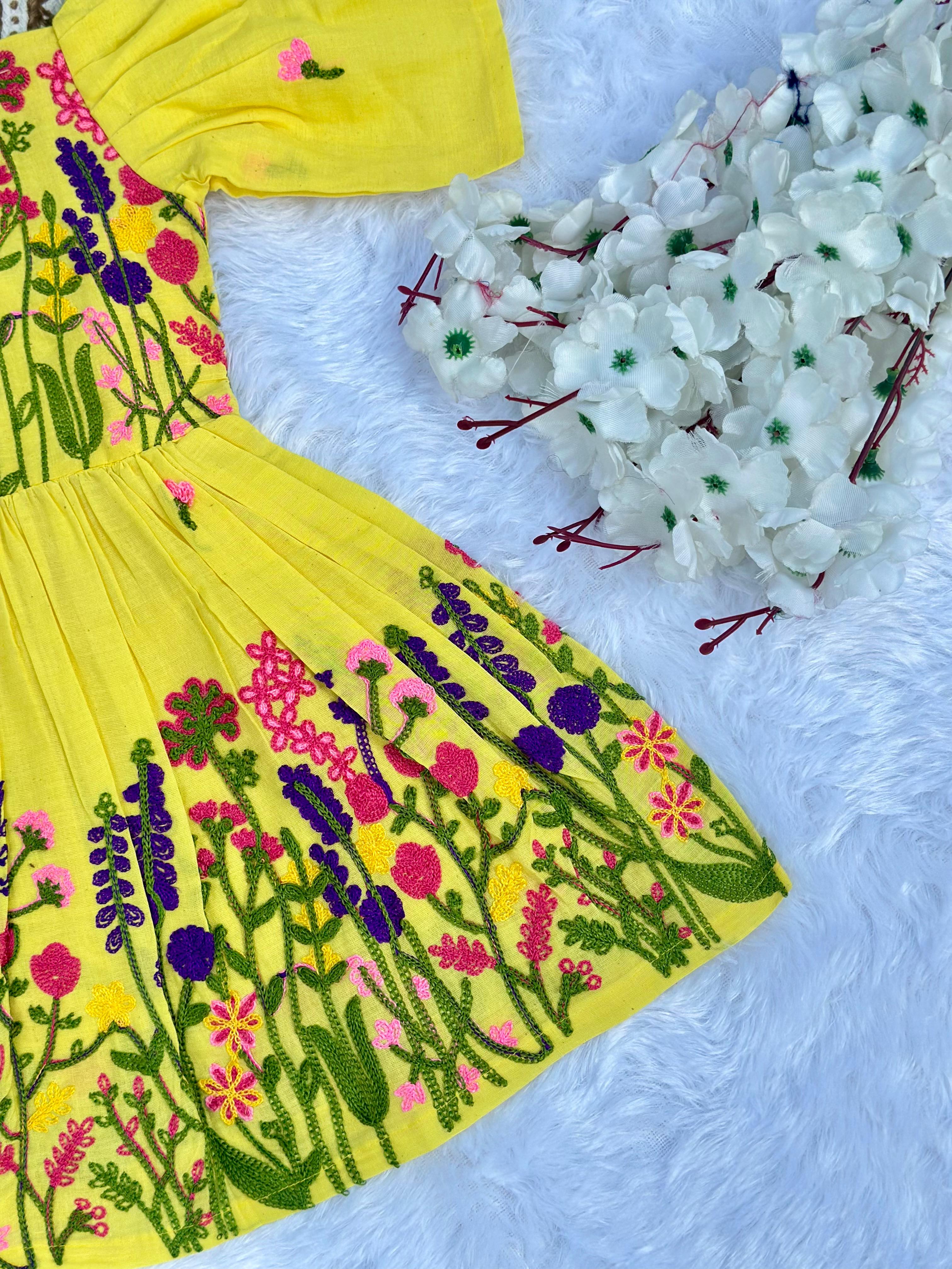 Comfort Chain Work on Pure Khadi Cotton Fabric Kids Frock