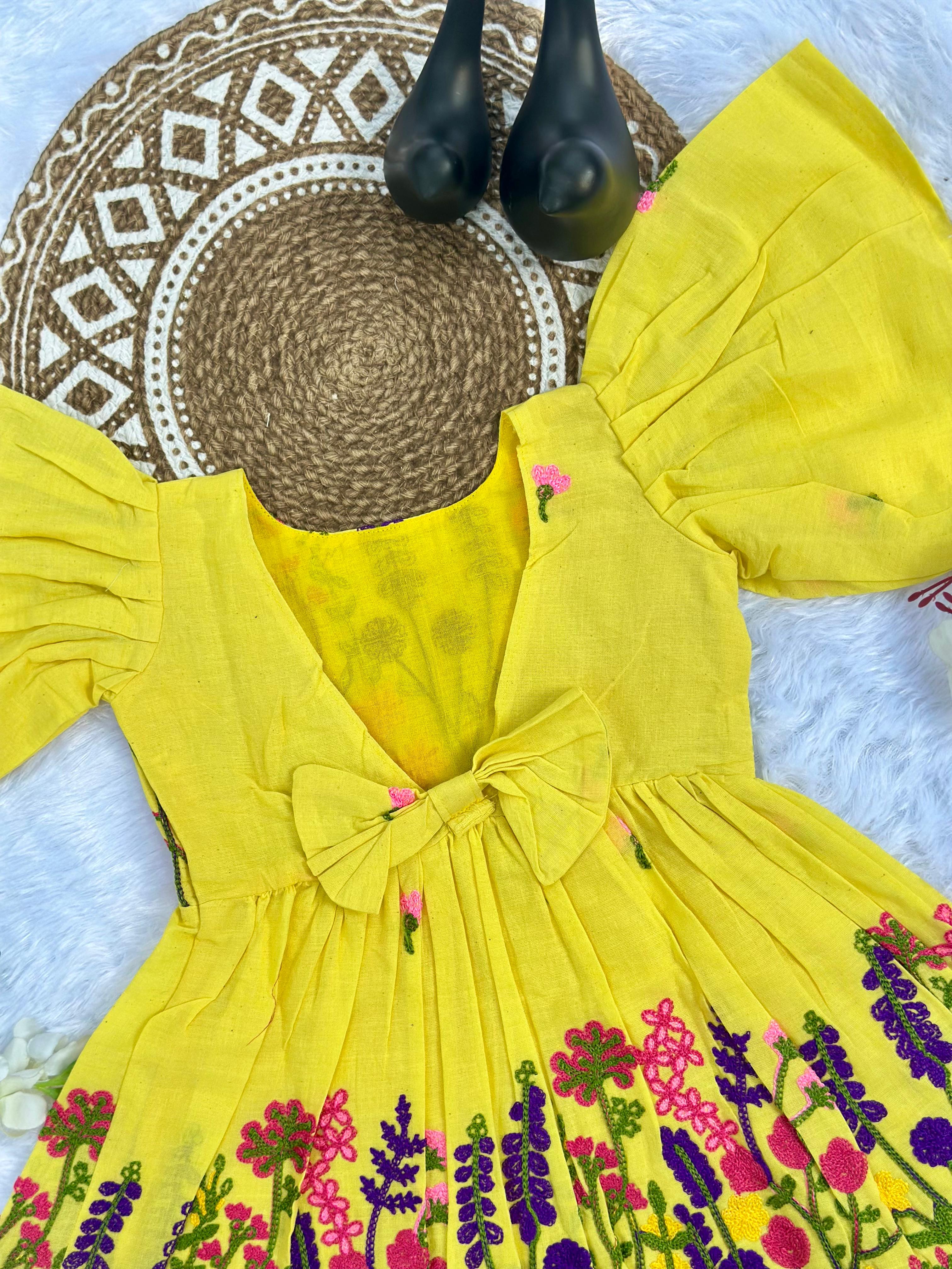 Comfort Chain Work on Pure Khadi Cotton Fabric Kids Frock