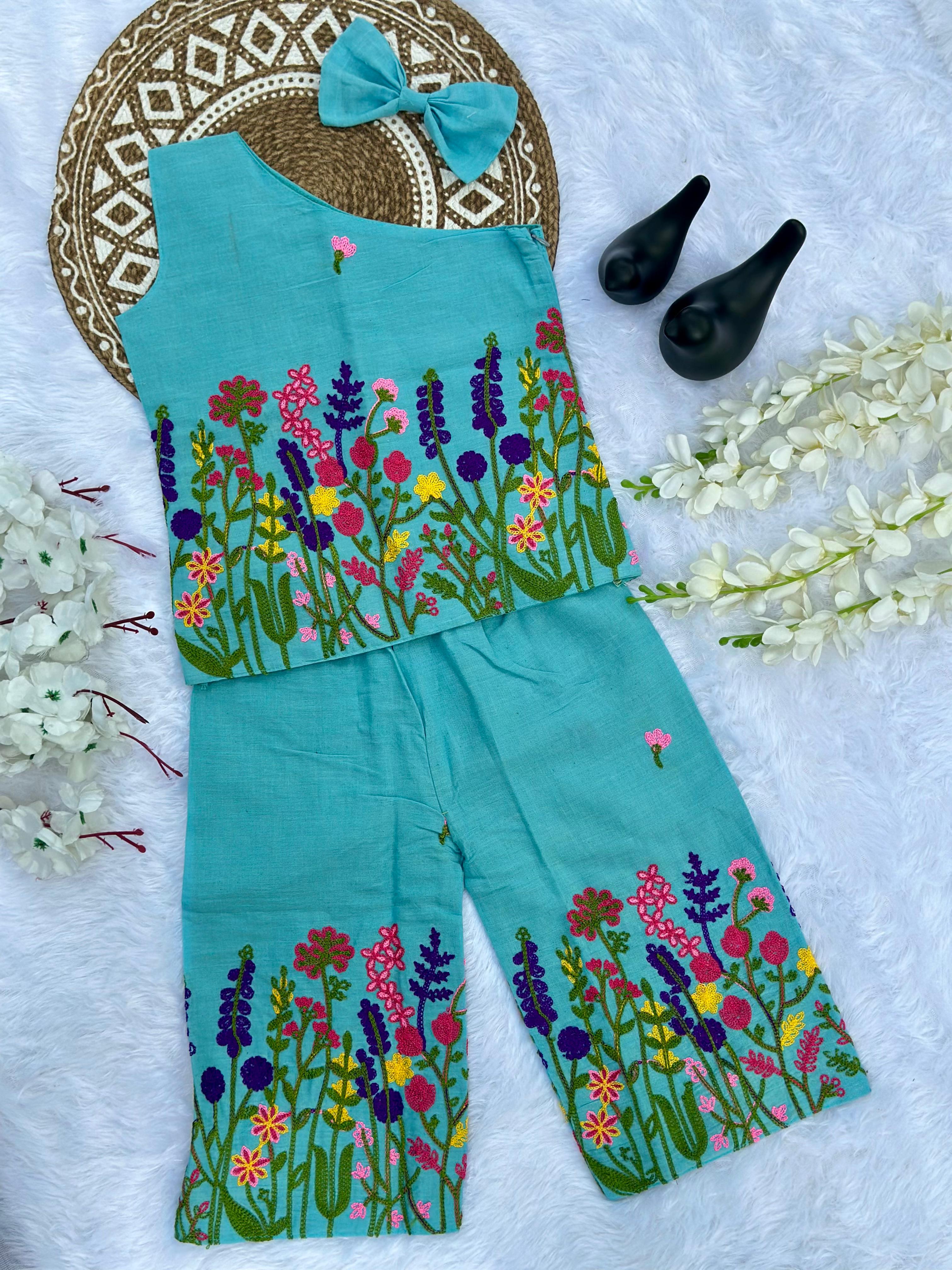 Super Hit Chain Work on Khadi Cotton Fabric Kids Cord-Set