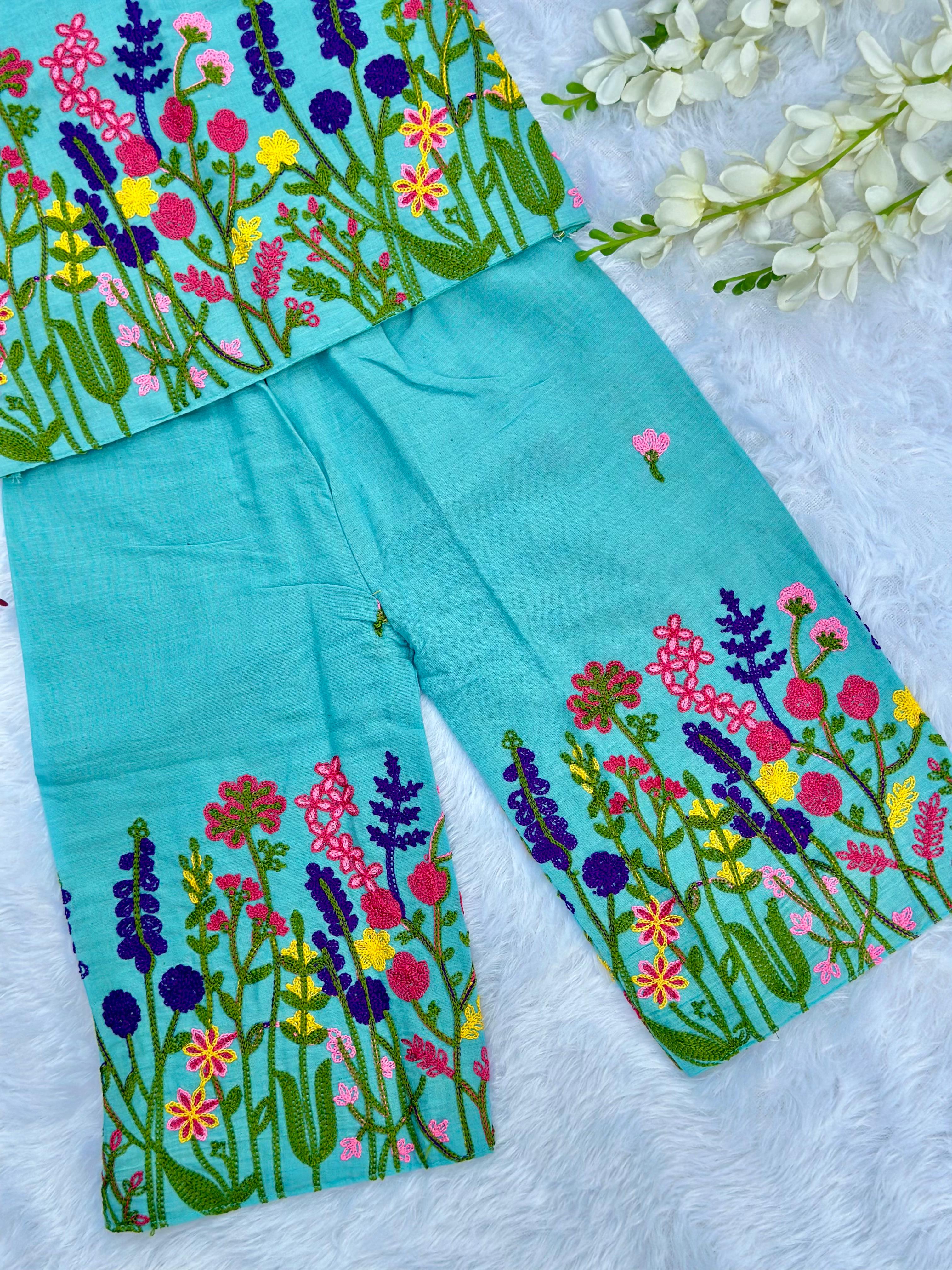 Super Hit Chain Work on Khadi Cotton Fabric Kids Cord-Set