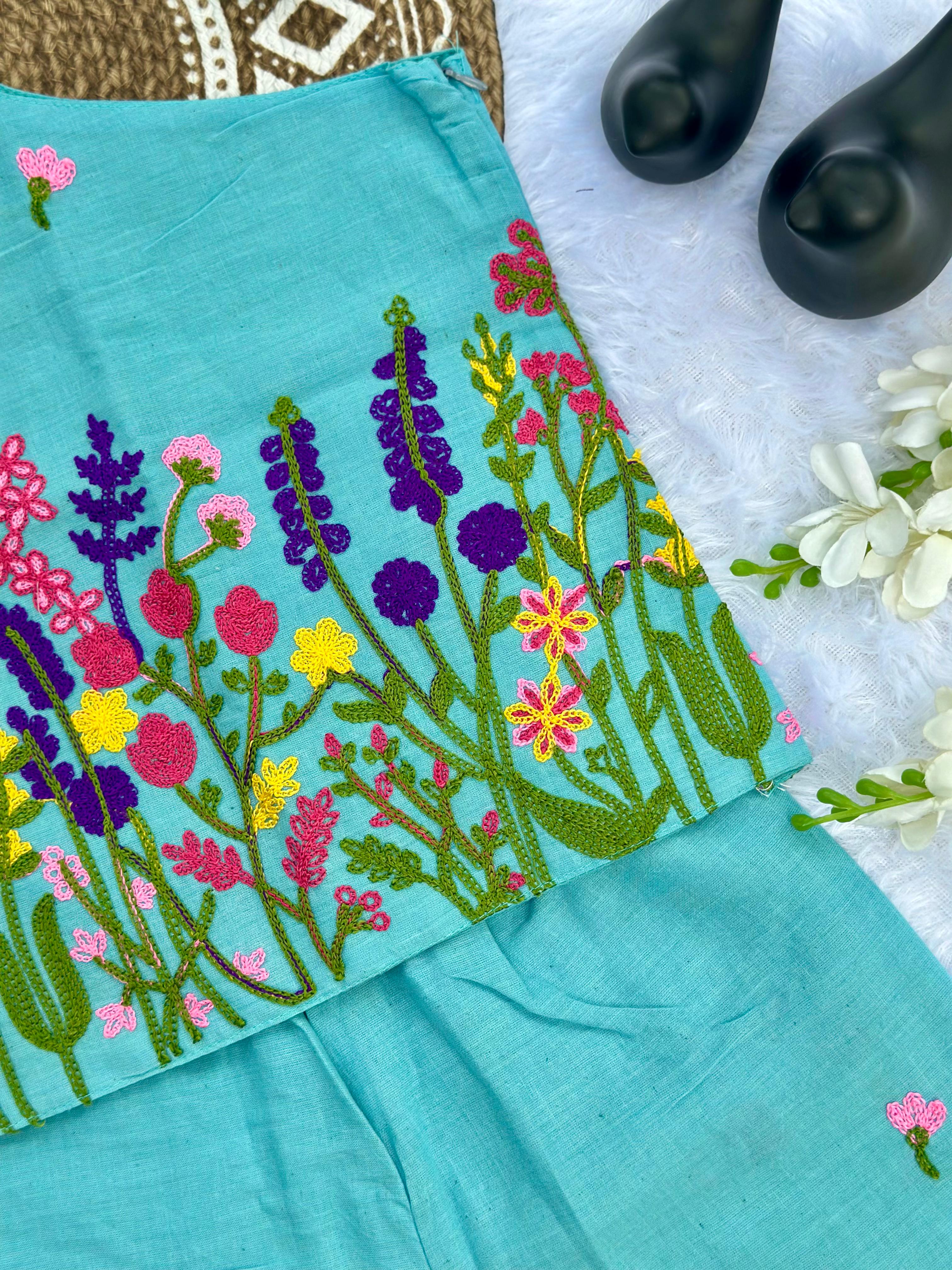 Super Hit Chain Work on Khadi Cotton Fabric Kids Cord-Set