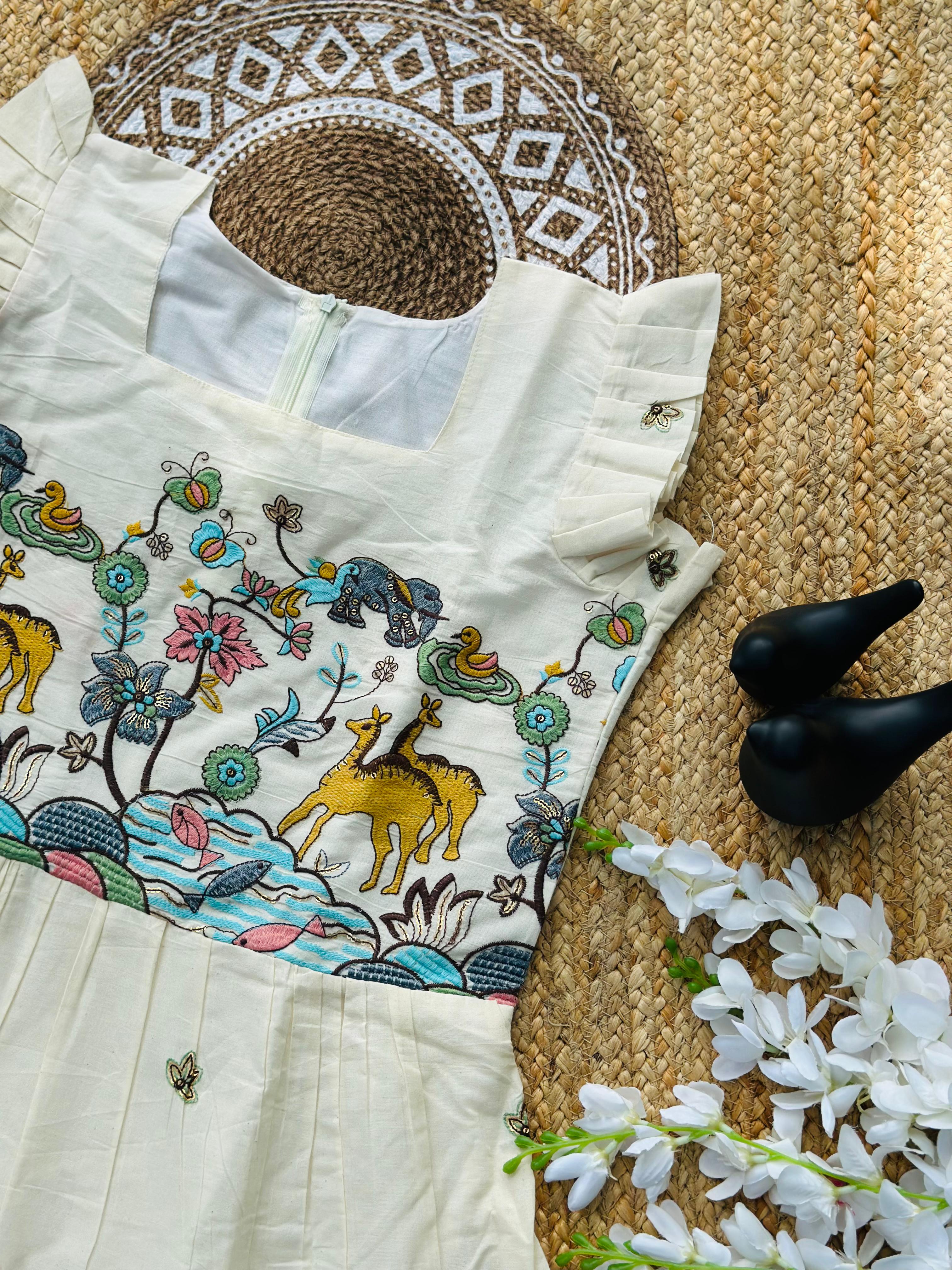 Trending Embroidery Work On Khadi Cotton Fabric maxi Frock