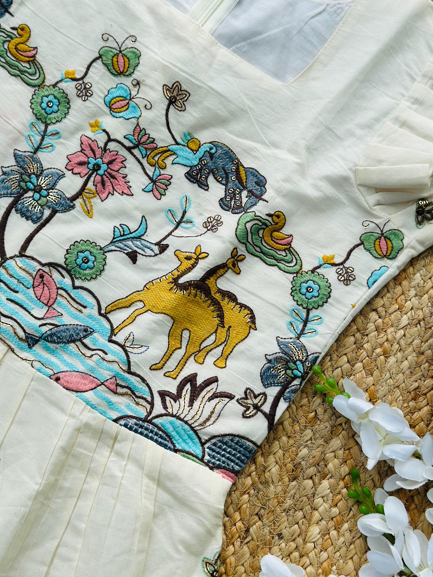 Trending Embroidery Work On Khadi Cotton Fabric maxi Frock