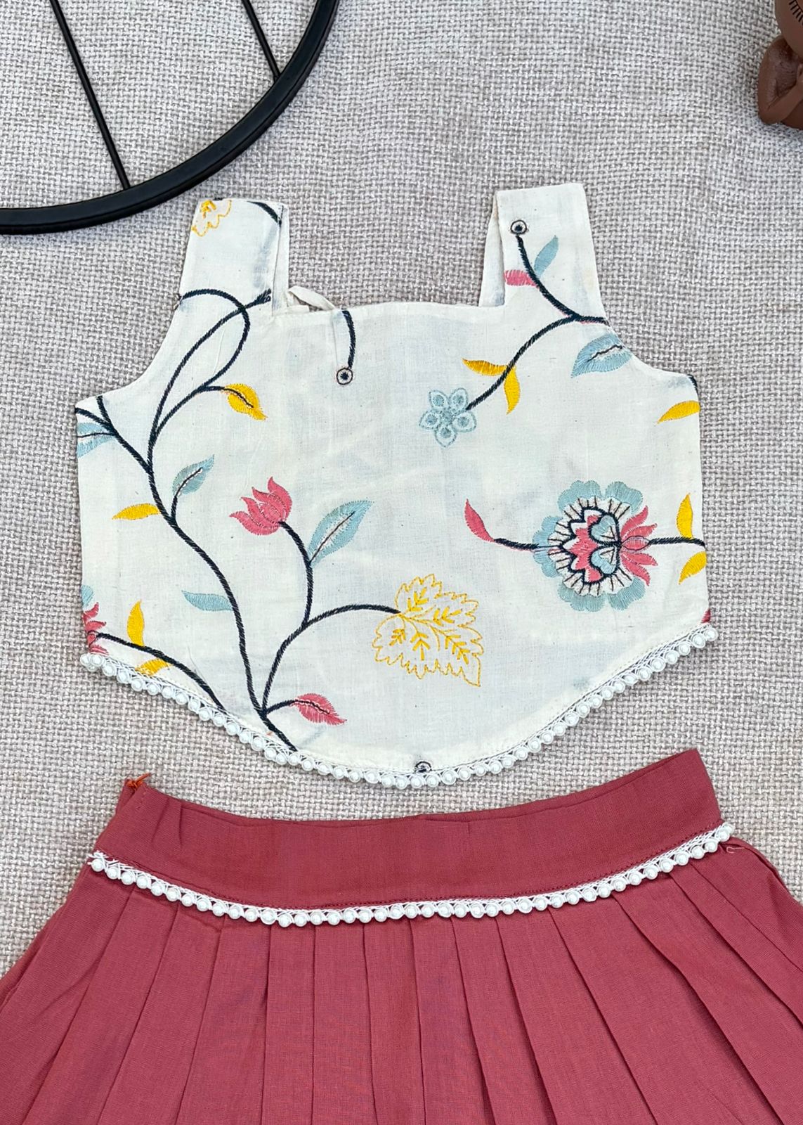 Exquisite Pure Khadi Cotton With Embroidery Work Lehenga With Top