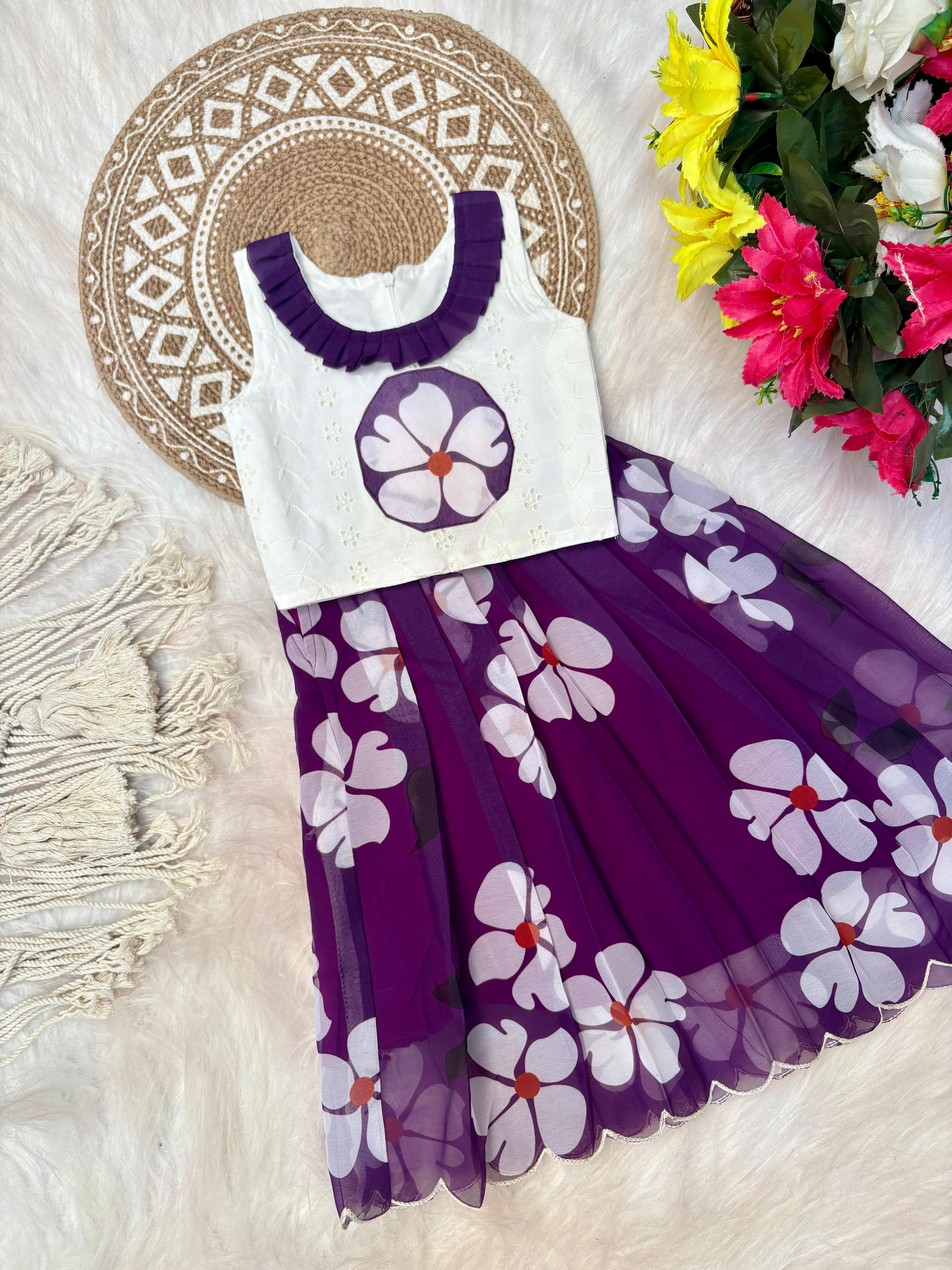 Pure Georgette With Sifali Work Kids Lahenga Choli