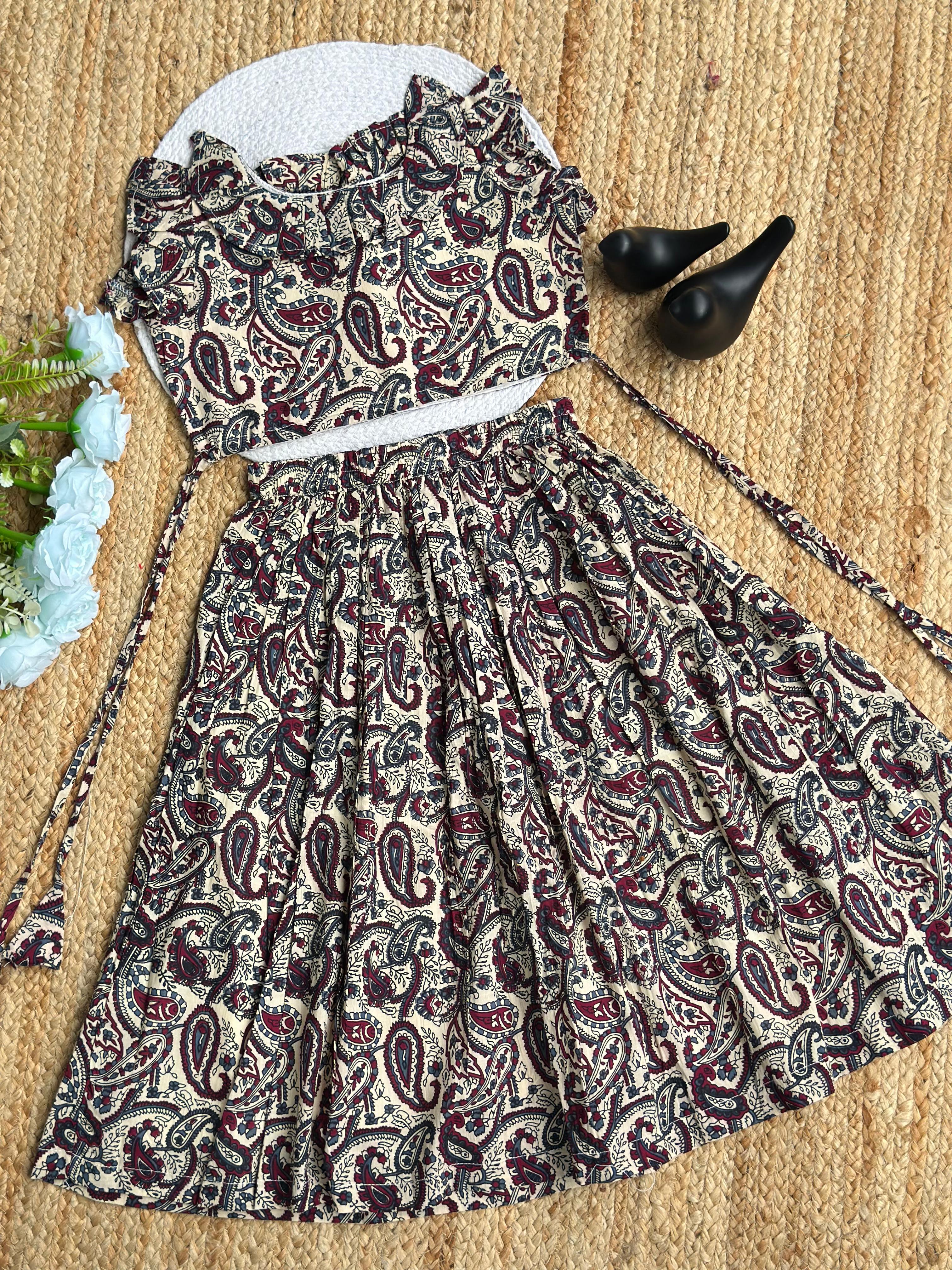 Paisley Cotton Kids Top & Skirt Set