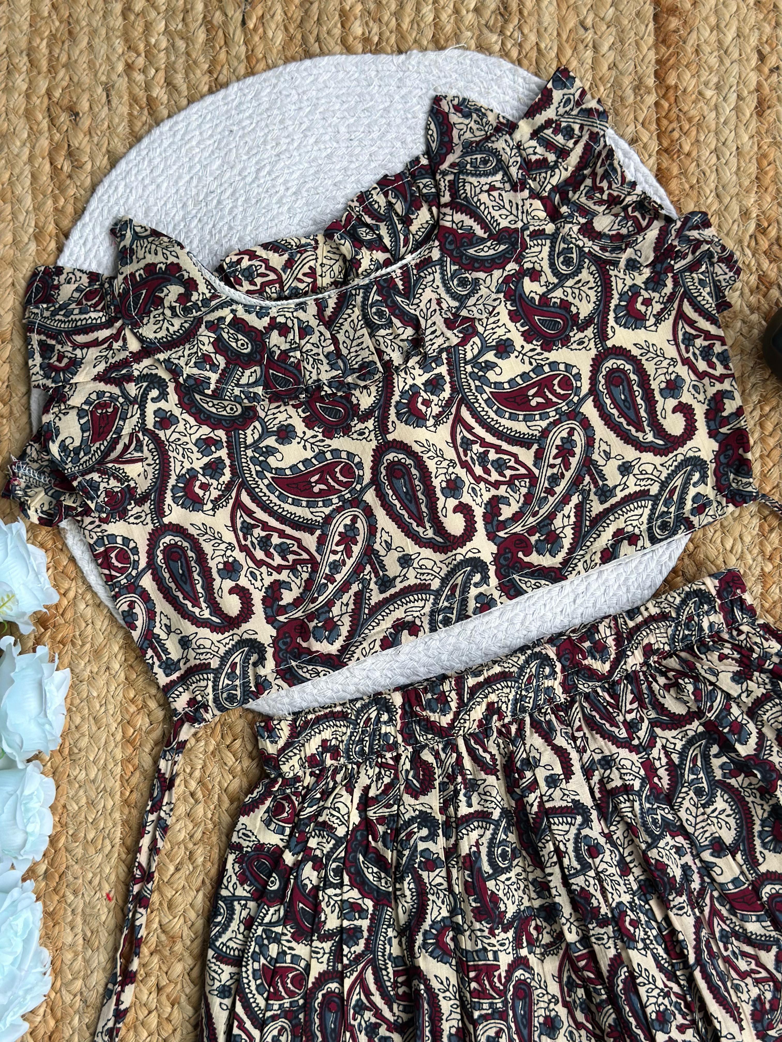 Paisley Cotton Kids Top & Skirt Set