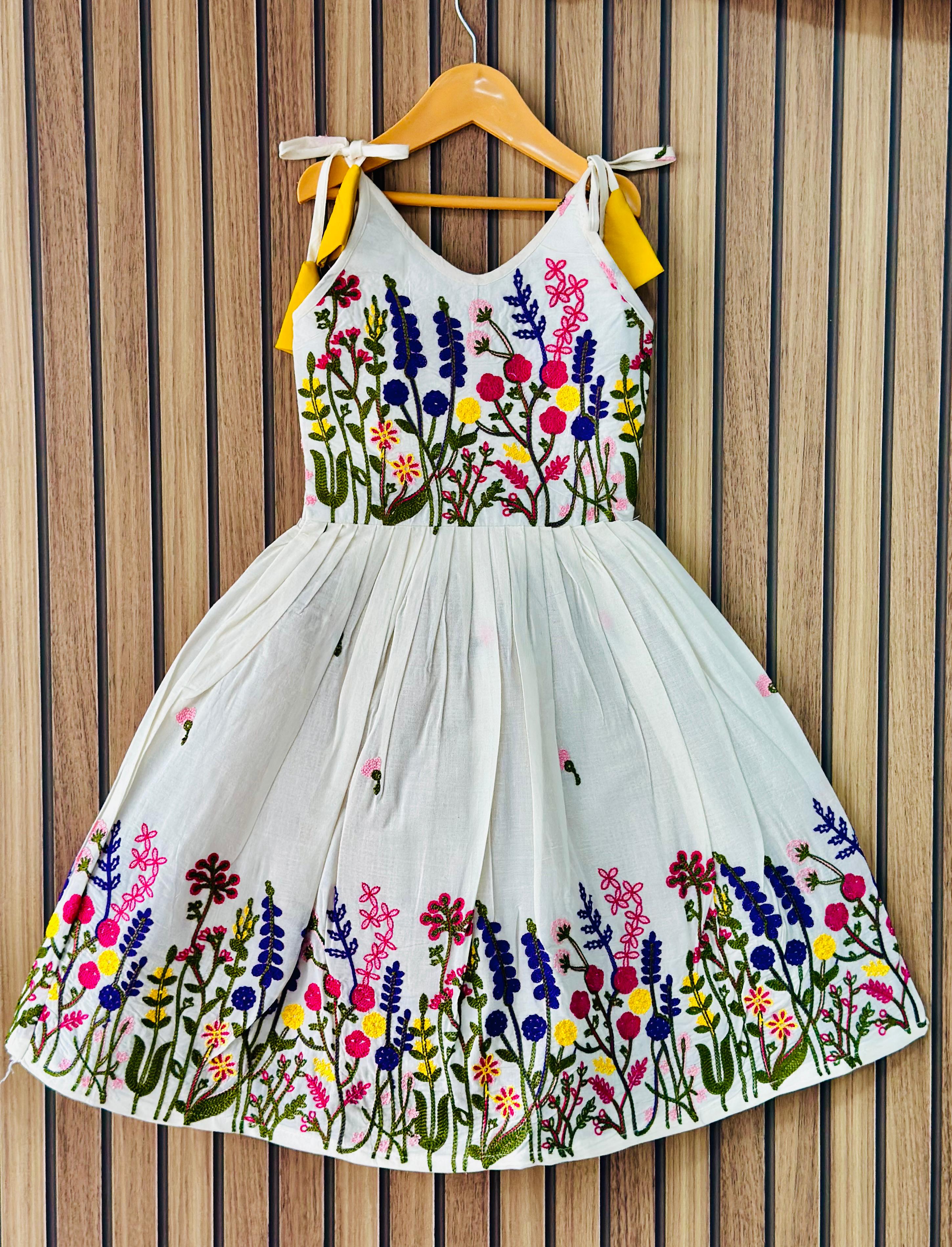 Pure Cotton Embroidered Kids Frock – Multi-color Floral Embroidery Work