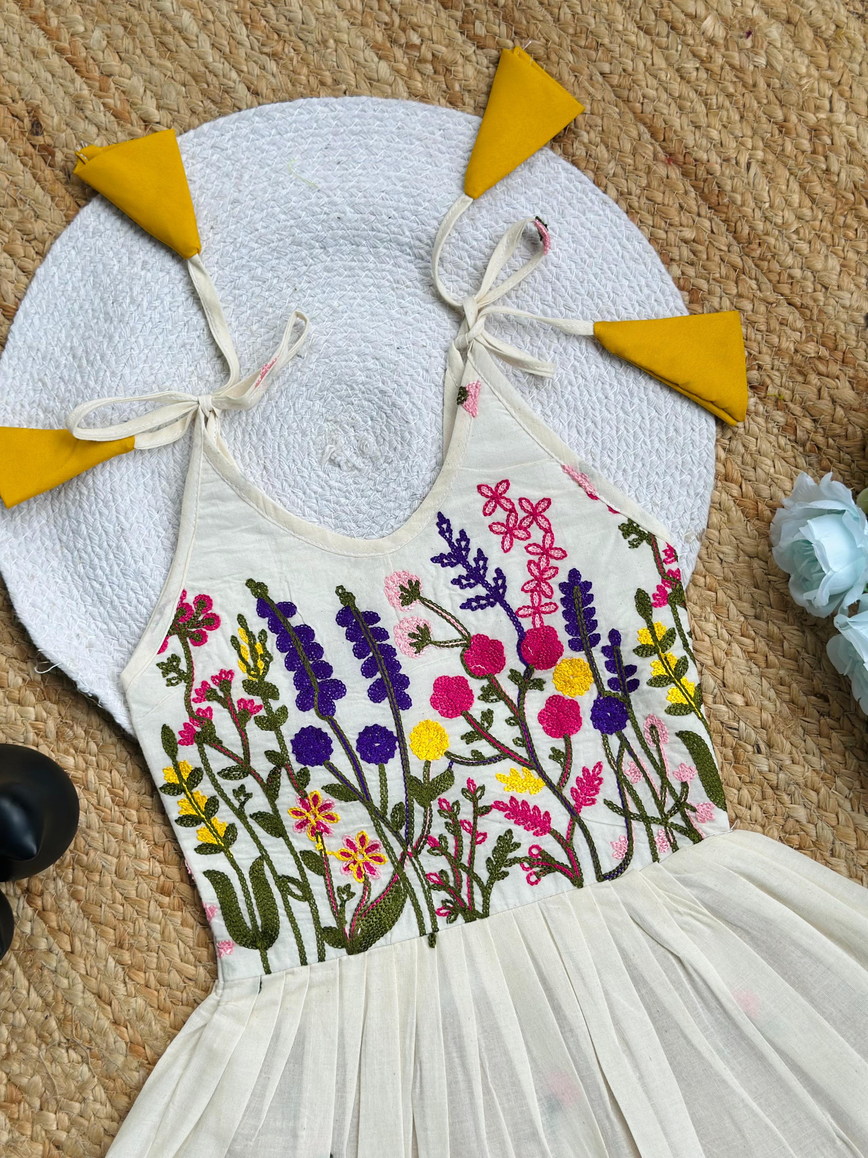 Pure Cotton Embroidered Kids Frock – Multi-color Floral Embroidery Work
