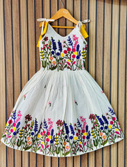 Pure Cotton Embroidered Kids Frock – Multi-color Floral Embroidery Work