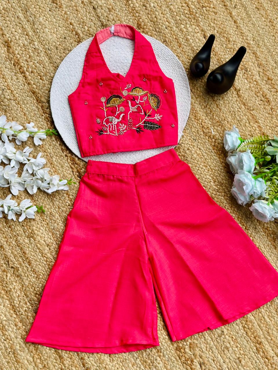 Trending Premium Pure Cotton Fabric With Hand Work Kids Cord-Set