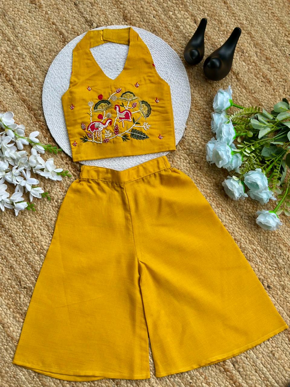 Trending Premium Pure Cotton Fabric With Hand Work Kids Cord-Set