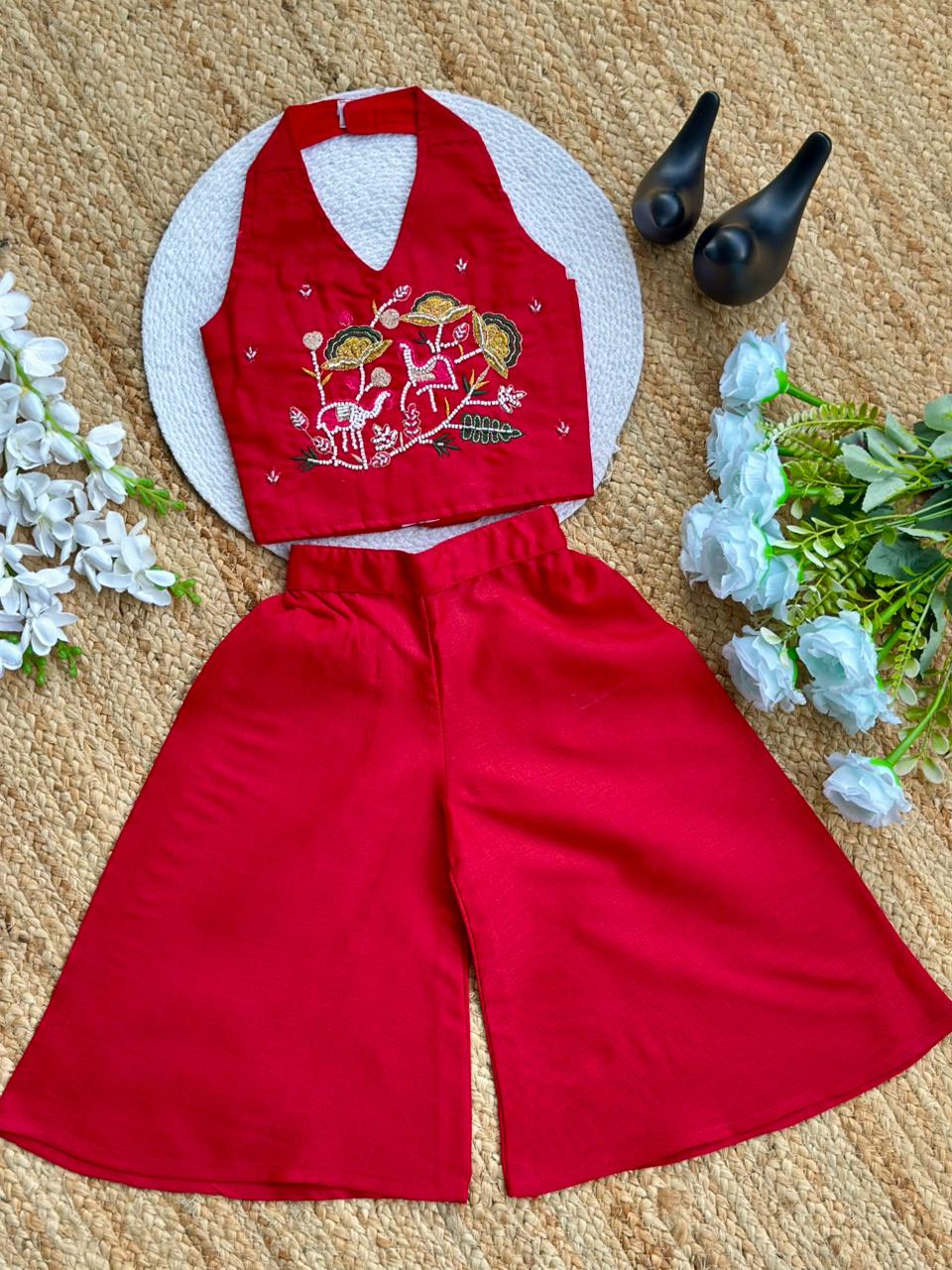 Trending Premium Pure Cotton Fabric With Hand Work Kids Cord-Set