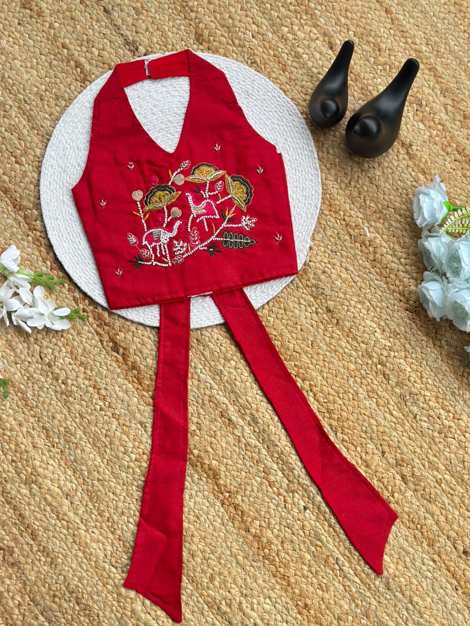 Trending Premium Pure Cotton Fabric With Hand Work Kids Cord-Set