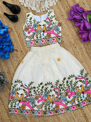 Beautiful Embroidered Kids Lehenga Choli Featuring Vibrant Bird And Floral Motifs