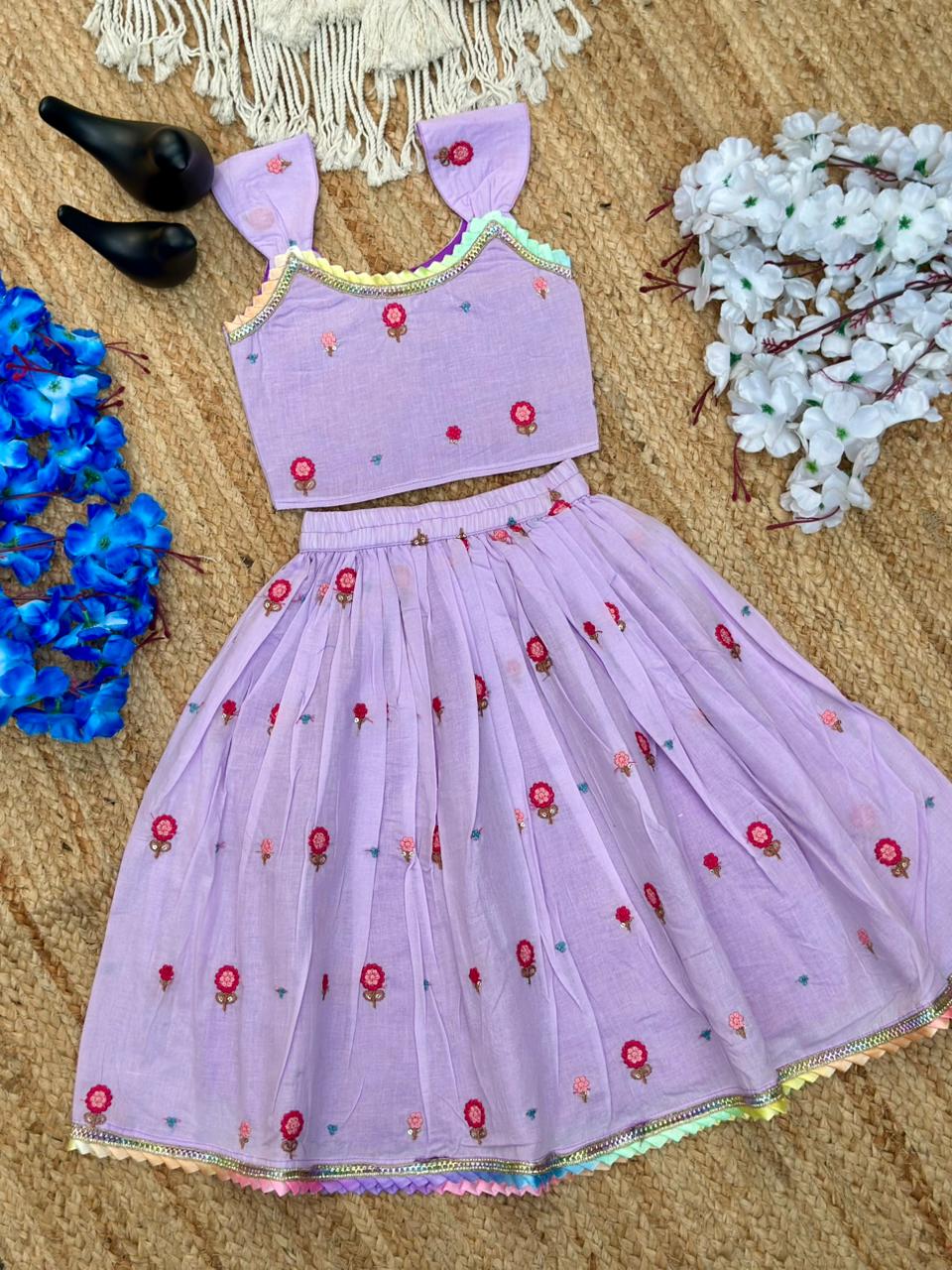 Trending Embroidery Work On Cotton Fabric Skirt Top