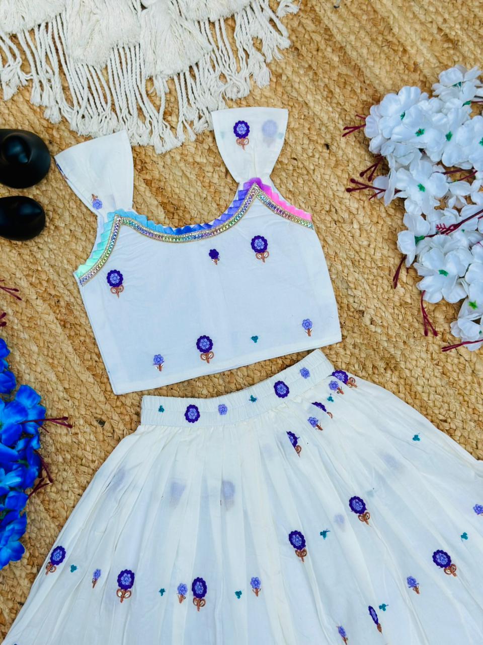 Trending Embroidery Work On Cotton Fabric Skirt Top