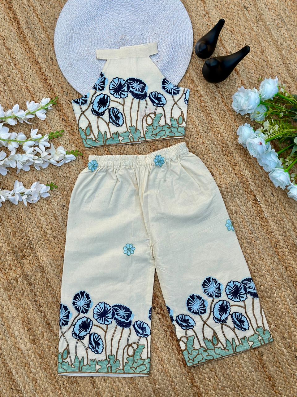 Trending Embroidery Work on Khadi Cotton Fabric Kids Cord-Set