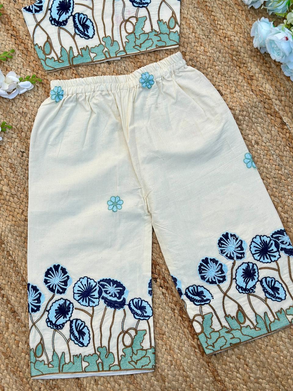 Trending Embroidery Work on Khadi Cotton Fabric Kids Cord-Set