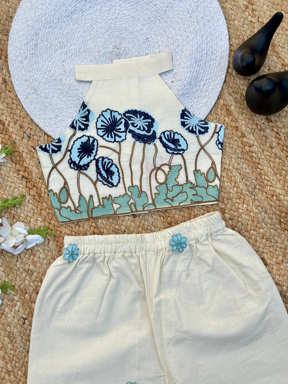 Trending Embroidery Work on Khadi Cotton Fabric Kids Cord-Set