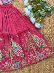 Kids Festive Pink Lehenga with Lavender Floral Blouse