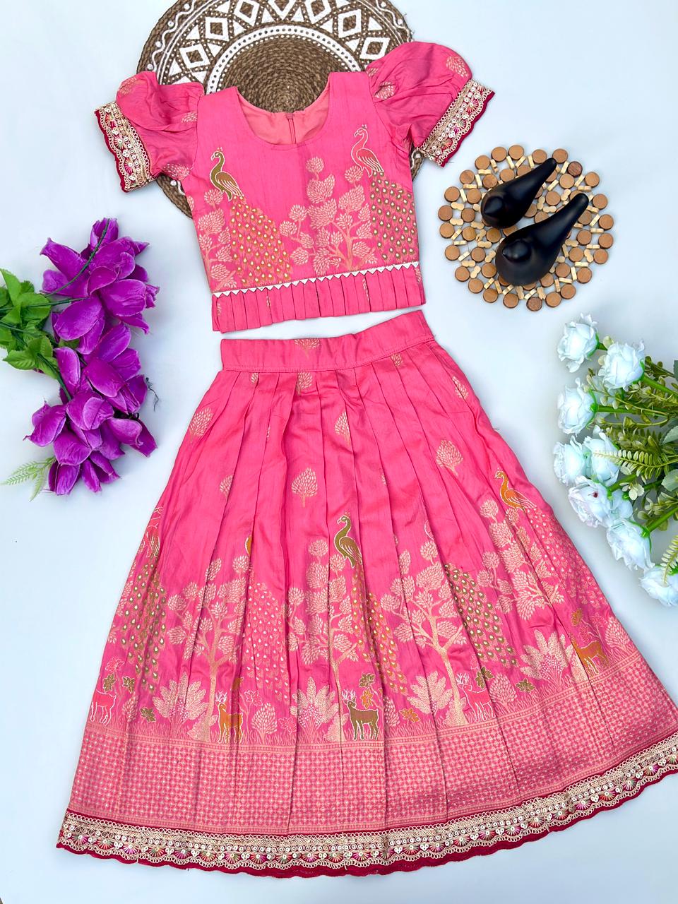 Royal Banarasi Peacock Design Kids Lehenga Choli Set