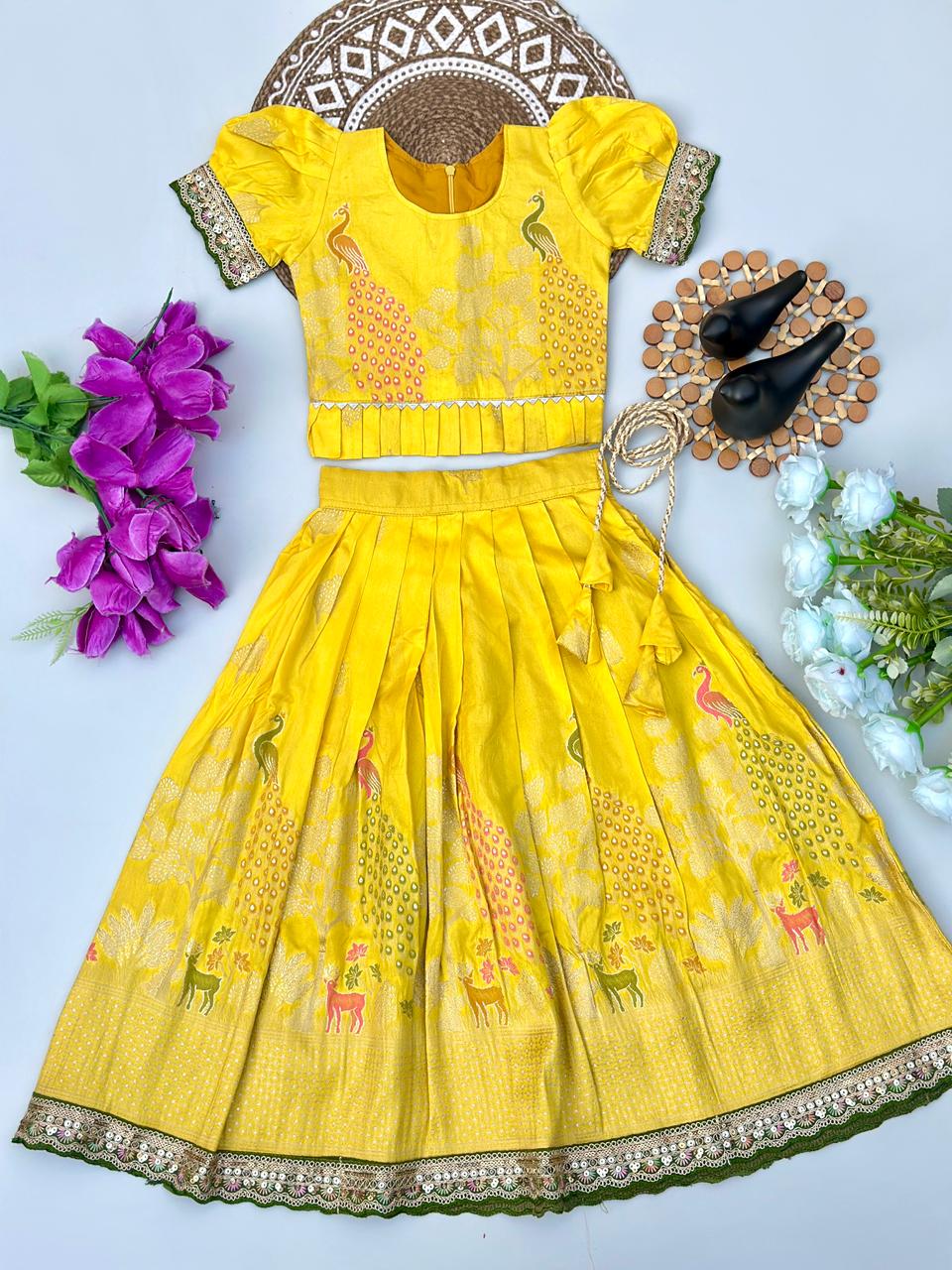 Royal Banarasi Peacock Design Kids Lehenga Choli Set