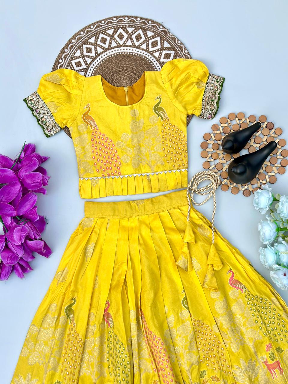 Royal Banarasi Peacock Design Kids Lehenga Choli Set