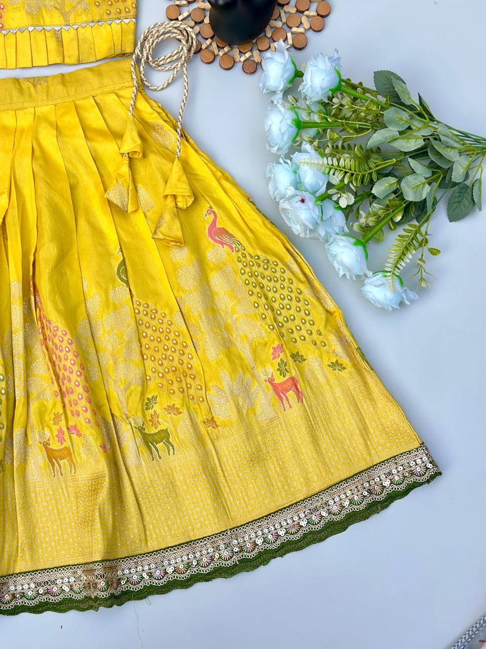 Royal Banarasi Peacock Design Kids Lehenga Choli Set