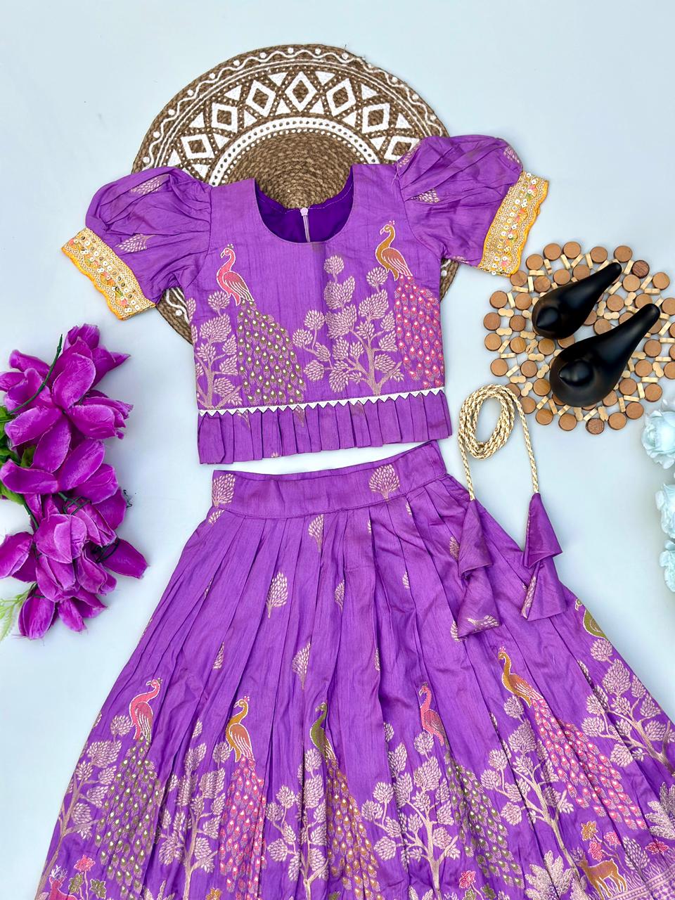 Royal Banarasi Peacock Design Kids Lehenga Choli Set